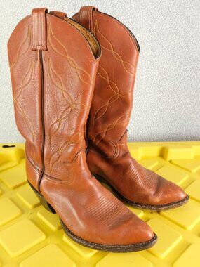 Tony Lama Cowboy Boots Mens 7.5 Eee Brown Leather Embroidered Western Pull On